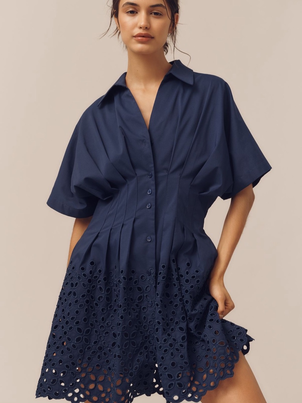 Navy Eyelet Shirt Dress - Sophisticated Summer Dress